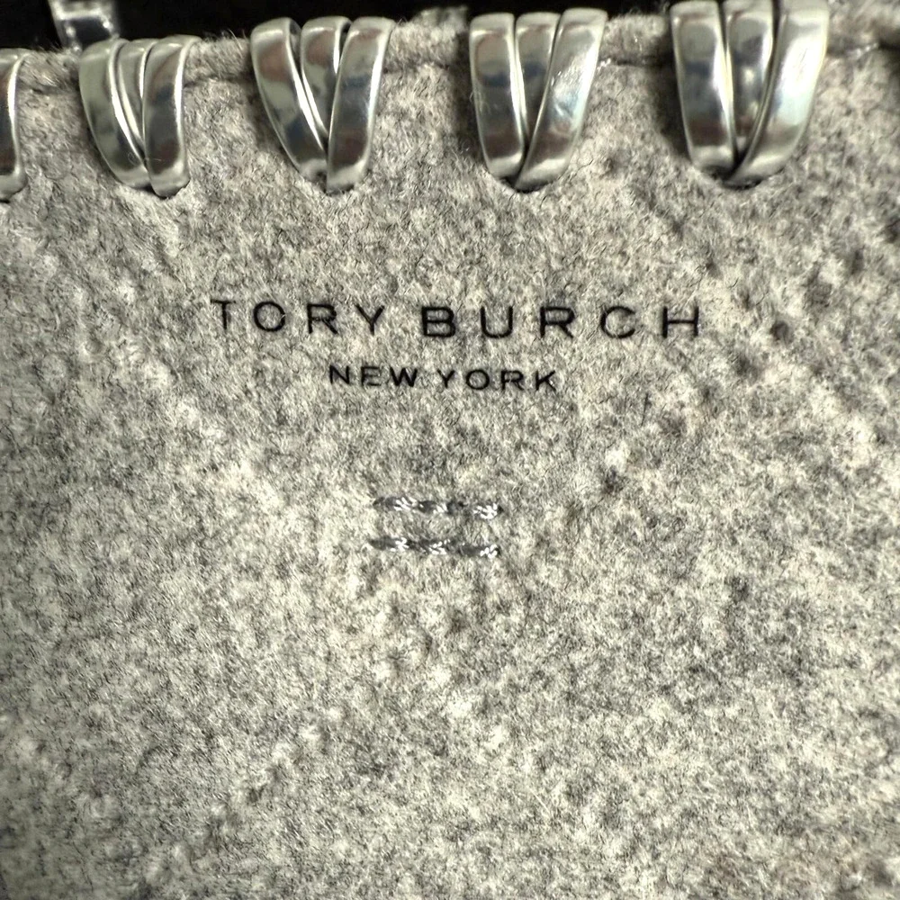 Tory Burch Block-T Felt Fabric Tote Grey/Silver Style 31107 w Silver MakeUp bag
